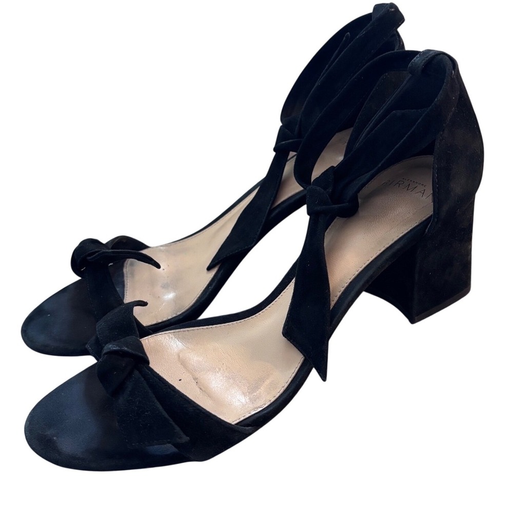 Alexandre Birman Clarita Black Suede Bow Block Heel Sandals Size 38